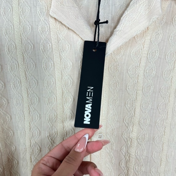 NWT Nova Men check my bank statement knit textured button down size M - Picture 5 of 8